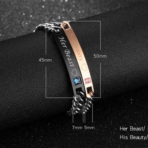 Amazon.com: 4EAELove Customize Bar Rope Couple Bracelets Rhinestone Her His  Engraved Matching Nameplate Identification Bracelets Set for Men Women  Titanium Steel Promise Gift (Chain-Couple, Can Customize): Clothing, Shoes  & Jewelry